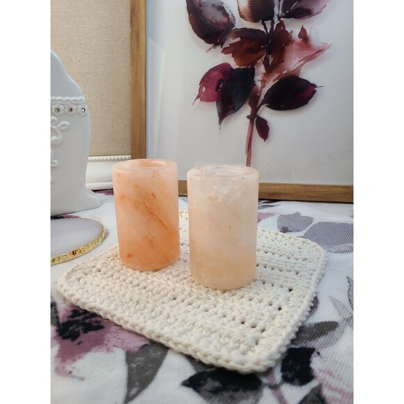 Himalayan Salt Shot Glasses Set of 2 Natural Pink Salt 3" Barware Wellness Gift - Picture 1 of 4